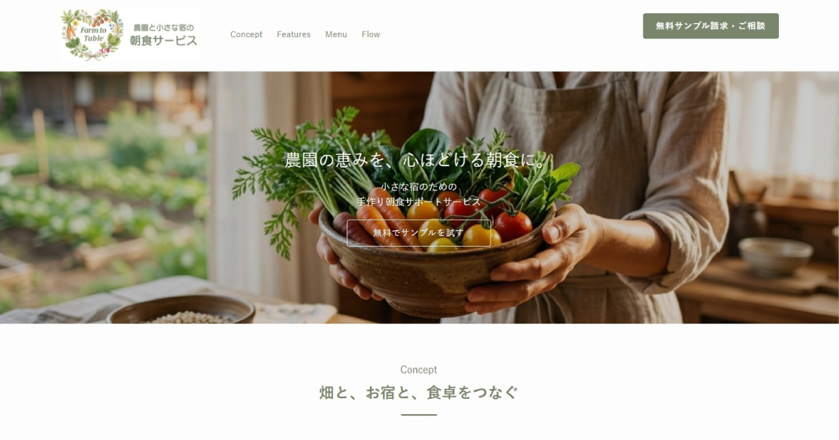農園と小さな宿の朝食サービス